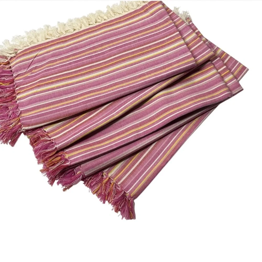 Pier 1 Napkins  Set/8  Cotton Striped Fringed Napkins 20”X19” Pink White NWOT